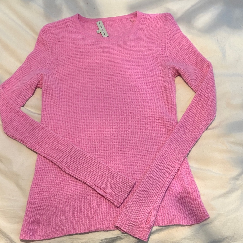 White & Warren waffle cashmere sweater